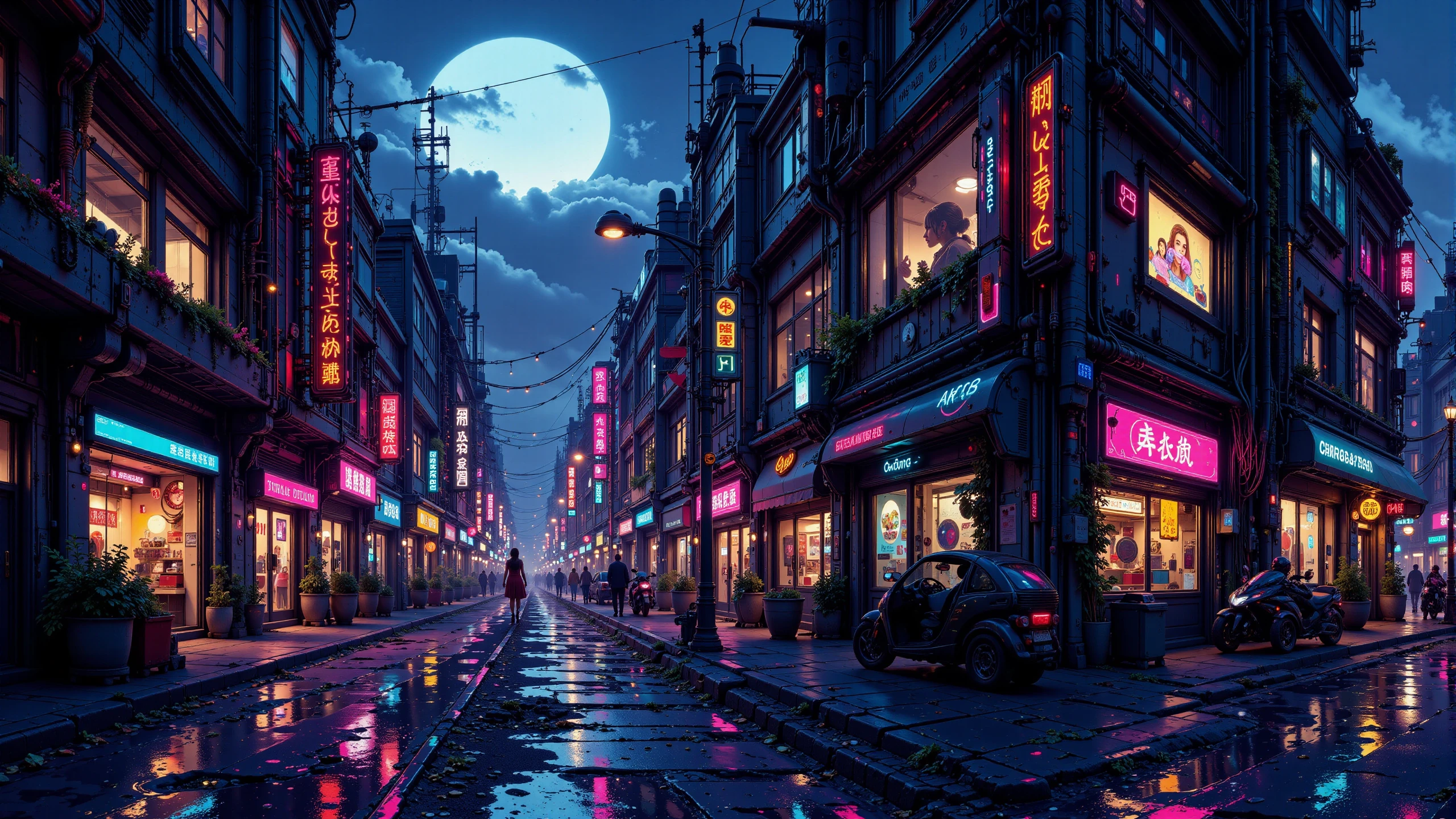 a cyberpunk futuristic street beautiful  landscape, dusk, woman, very intricate, very detailed, sharp, bright, colorful, <lora:Hand v2:0.5> <lora:Anti-Blur:1><lora:Insane Detail Slider:0.25>  <lora:flux.1_lora_flyway_Epic-detail_v2:0.3> <lora:fluxenhancer:0.25> <lora:ck-Neon-Retrowave:0.4> ck-rw, in the style of ck-rw,  <lora:Neurocore Anime Cyberpunk:0.8> A digital artwork in the style of cknc