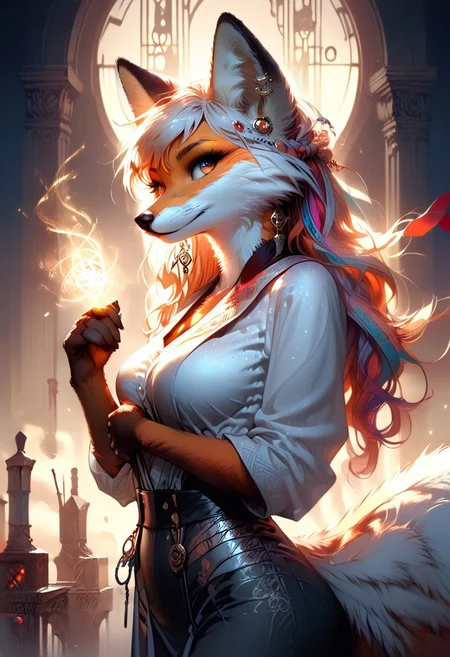 score_9, score_8_up, score_7_up, score_6_up, score_5_up, score_4_up, leHDR,UHD,8K, darkness, illustration, disheveled hair Expressiveh, anthro fox female,foxfolk, white fur, busty, peach ass, covering breasts,covering with hands,intricate details, earrings, darkness, very detailed, intricate, perfect light, sharp focus, cool colors, ambient, elegant, highly decorated, deep aesthetic, colorful, magic, mystical, scenic, warm bright, vibrant, unique, best, winning, thought, romantic, illuminated,rich, symetry,realistic, low light, looking from the side at viewer,OverallDetail,novuschroma60 style bokeh