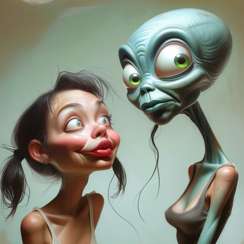 caricart girl and alien<lora:caricart:1>