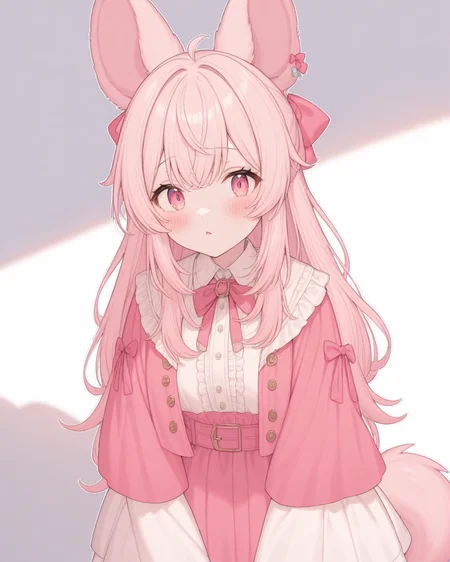 pipchilla, animal ears, bow, long hair, pink bow, (pink hair), shirt, solo,
(solo), best quality, shading, tail, tail raised,
<lora:PIPCHILLA-XL-t1:0.6>, masterpiece, best quality, very aesthetic, absurdres