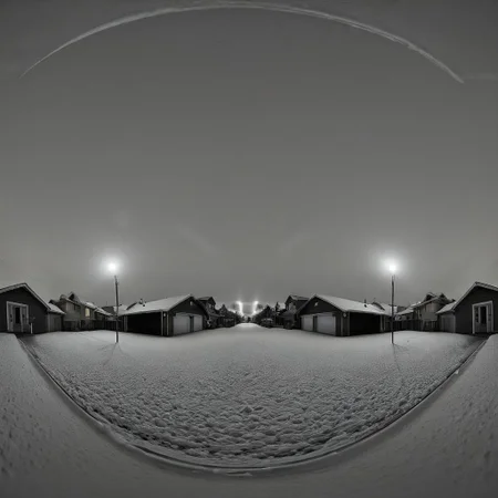 liminal, suburban liminal, suburban, an empty suburban environment, vanishing point, depth of field, fisheye lens, snow, neighborhood, indoors, looking out window, garage, symmetrical, abstract, split image, creepy, greyscale, night, day, sunrise, sunset, beautiful, masterpiece, offset