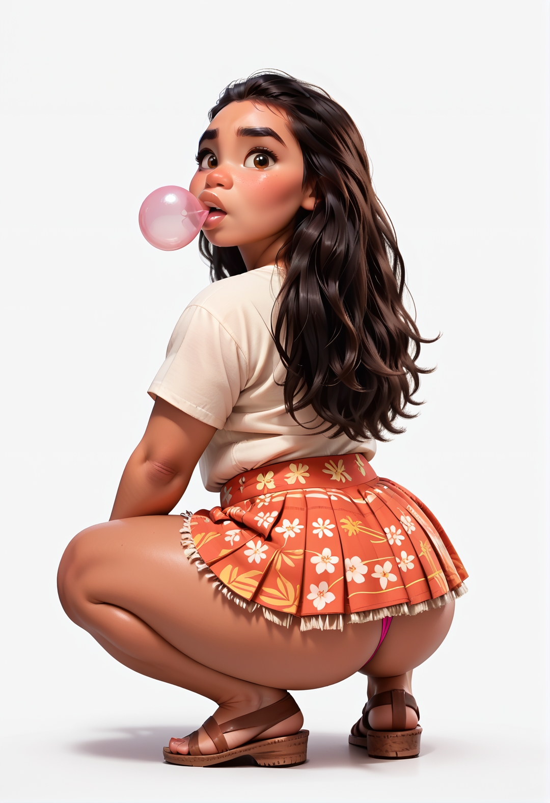445l34z3, <lora:princess_rc_pony_v2:.7> Princess Moana (plump) 23 year-old, simple background,ass<lora:IndesleazeAAmerger:0.85> bubblegum, skirt, thong, squatting,, ((score_9), score_8_up, score_7_up),score_6_up,score_4_up,score_5_up