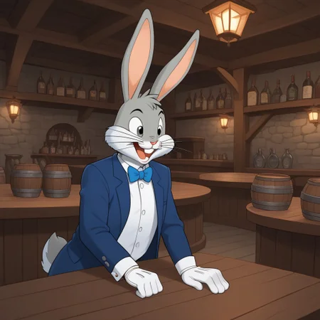 score_9, score_8_up, score_7_up, BREAK, solo, bgs_bny, furry, rabbit, rabbit ears, buck teeth, whiskers, gloves, tail, outdoors, tavern,