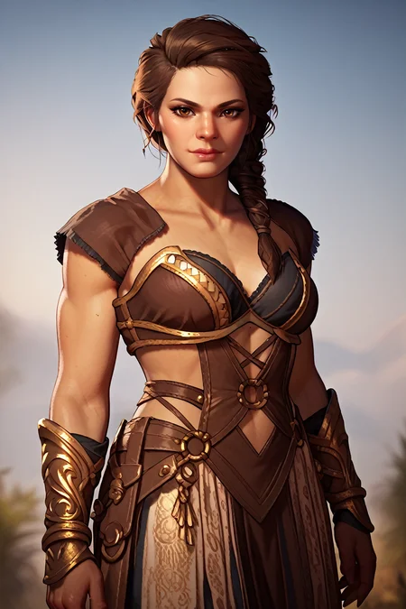 score_9, score_8_up, score_7_up, score_6_up
<lora:ACKassandra:0.9>
ACKassandra, 1girl, brown hair, brown eyes, braid, hair over shoulder, looking at viewer, as the cover model for a fashion magazine, fierce pose, wearing a bold and edgy outfit