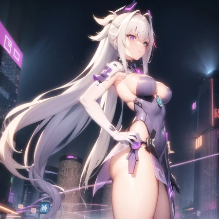 (masterpiece:1.1), (best quality:1.1), (ultra highres:1.0) ,(8k resolution:1.2),(realistic:1.0),(ultra detailed1:1), (sharp focus1:0), (RAW photo:1.1), (lighting:1:1), Tokyo street, (night:1:1),
alice_\(tower of fantasy\), 1girl, buttocks, cyberpunk, purple_dress, gloves, long_hair, small_breasts, red_eyes, skyline, white_hair, hair_ornament, long_hair, purple_eyes, very_long_hair, white_hair, silver_hair,
<lora:Alice&Fenerir_v1.3.1:0.9:MIDD>