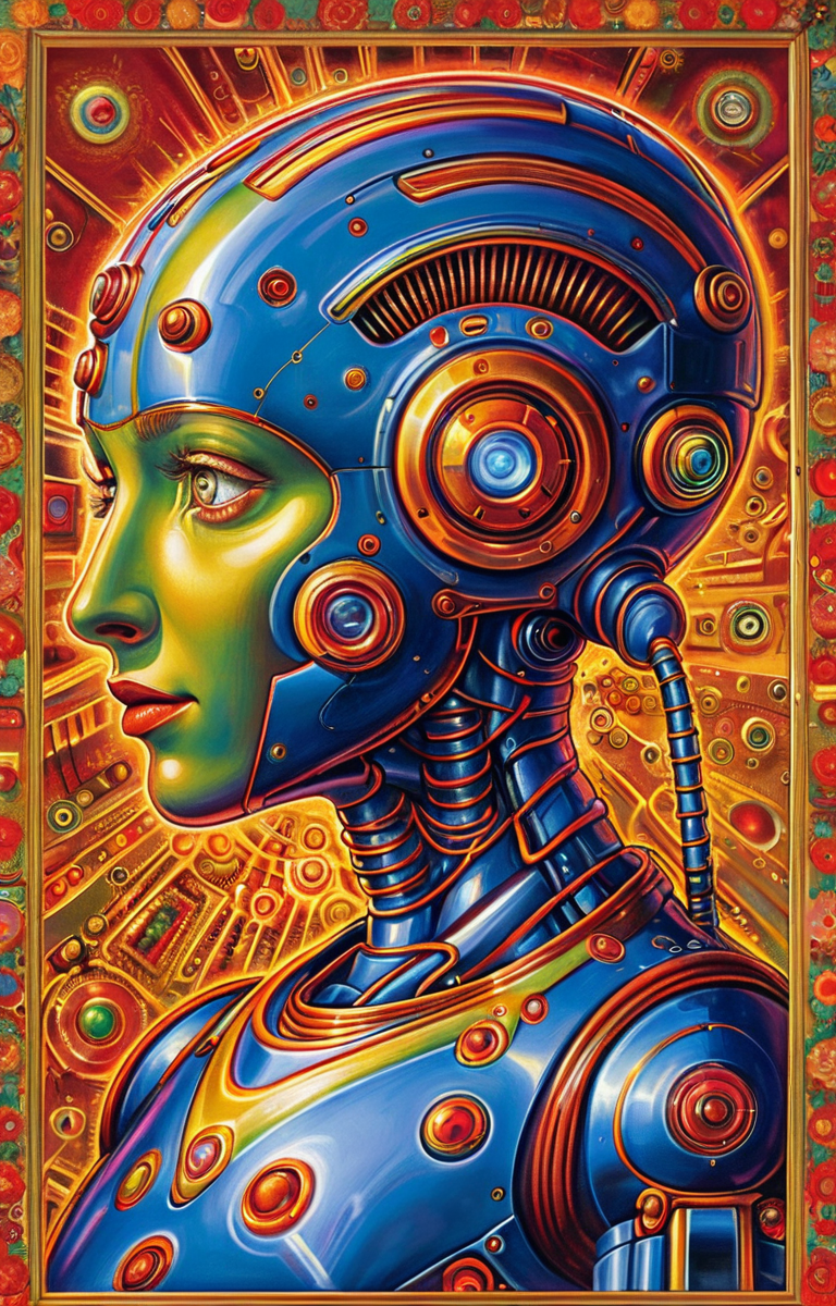 masterpiece,best quality,<lora:tbh375-sdxl:0.6>,illustration,style of Alex Grey portrait of Housework robots