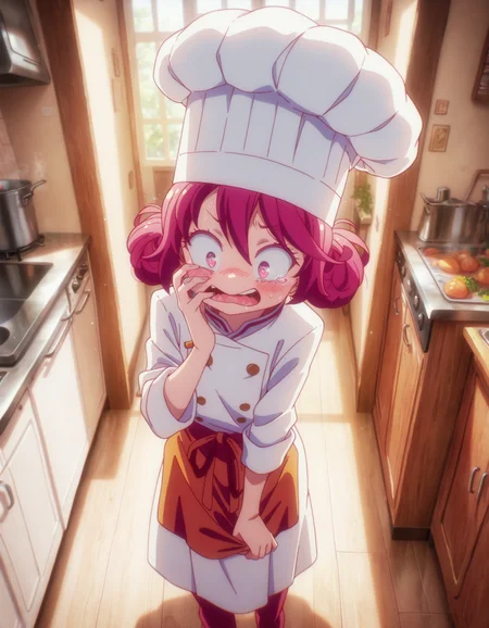 masterpiece, best quality, amazing quality, <lora:No_Game_no_Life:1> nogamenolifestyle, pretty face, Chef, white coat, toque, apron, (kitchen, interior:1.1), masterpiece, best quality, amazing quality, <lora:cfg_scale_boost:0.5>,
