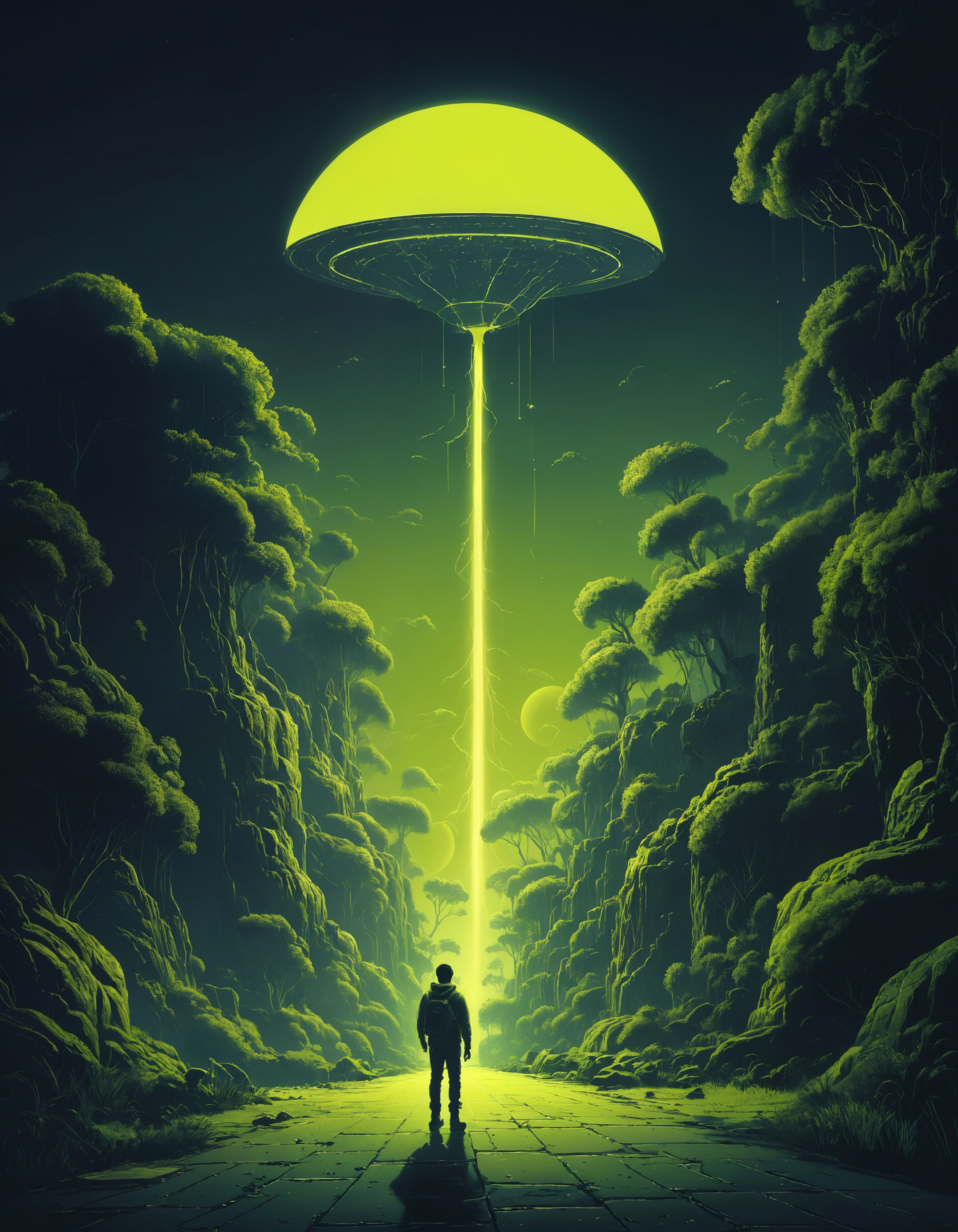 detailed cartoon, neon yellow sss, atmospheric, magnificent, celestial, ethereal, epic, magical, dreamy, chiaroscuro, subsurface scattering, filmic, macro, shallow dof, shallow depth of field, 