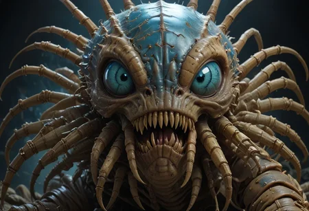cinematic, facehugger chonkasaurus, scifi, slimey, raytracing, HD, 4k, floating energy, night, dark, blue eyes, (energy effects:1.3), <lora:chonkasaurus-000003:1>, <lora:add-detail-xl:2>