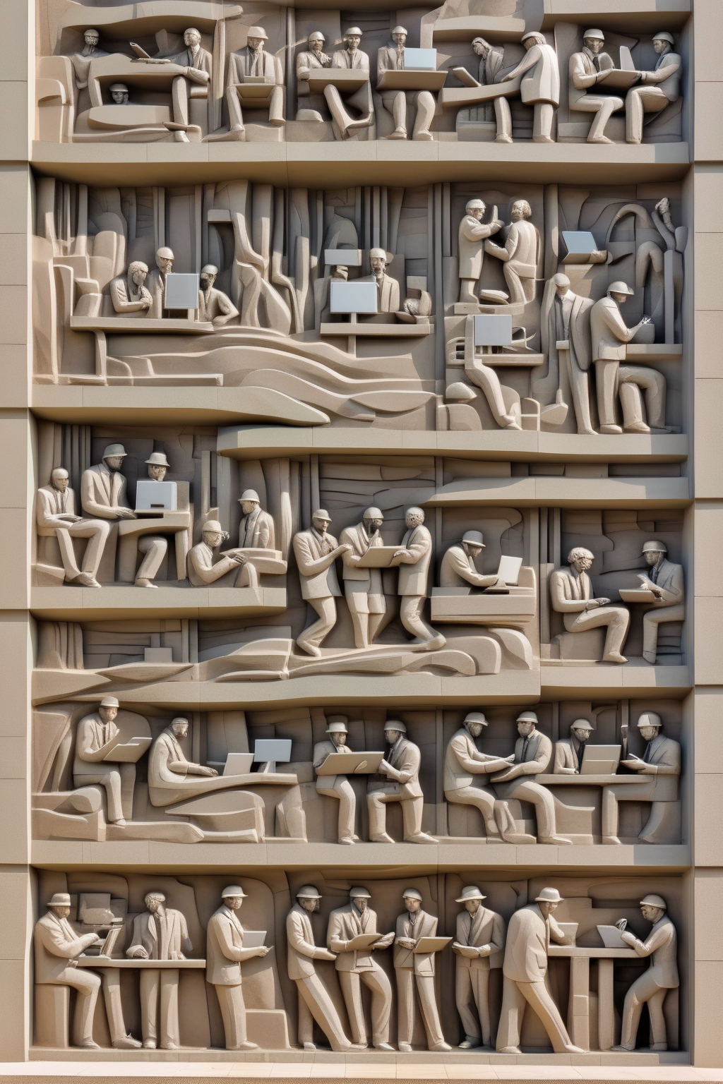 <lora:BAS-RELIEF:1>BAS-RELIEF - modern government building with sculptural relief of modern people working on computers
