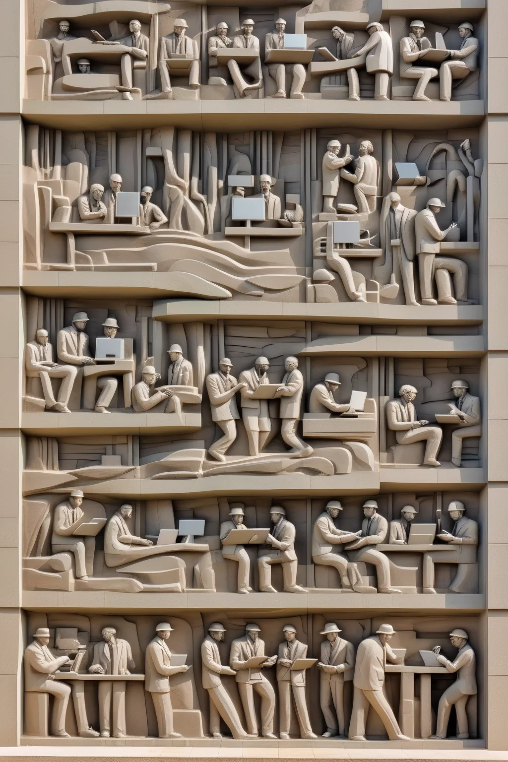 <lora:BAS-RELIEF:1>BAS-RELIEF - modern government building with sculptural relief of modern people working on computers