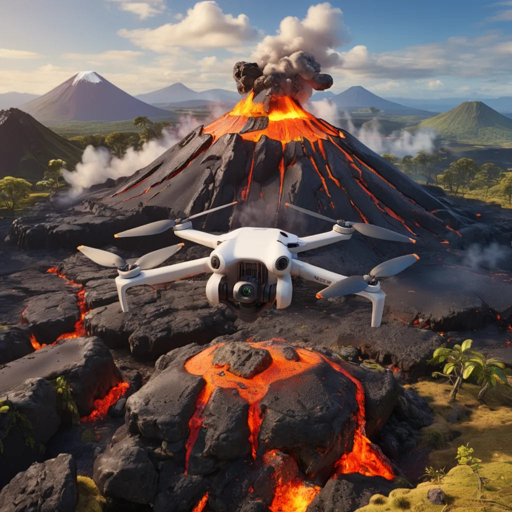 3d render, djimini4pro drone, flying over volcano with lava <lora:DJIMini4Pro_JuggernautXL_8_v2_with_reg:1>