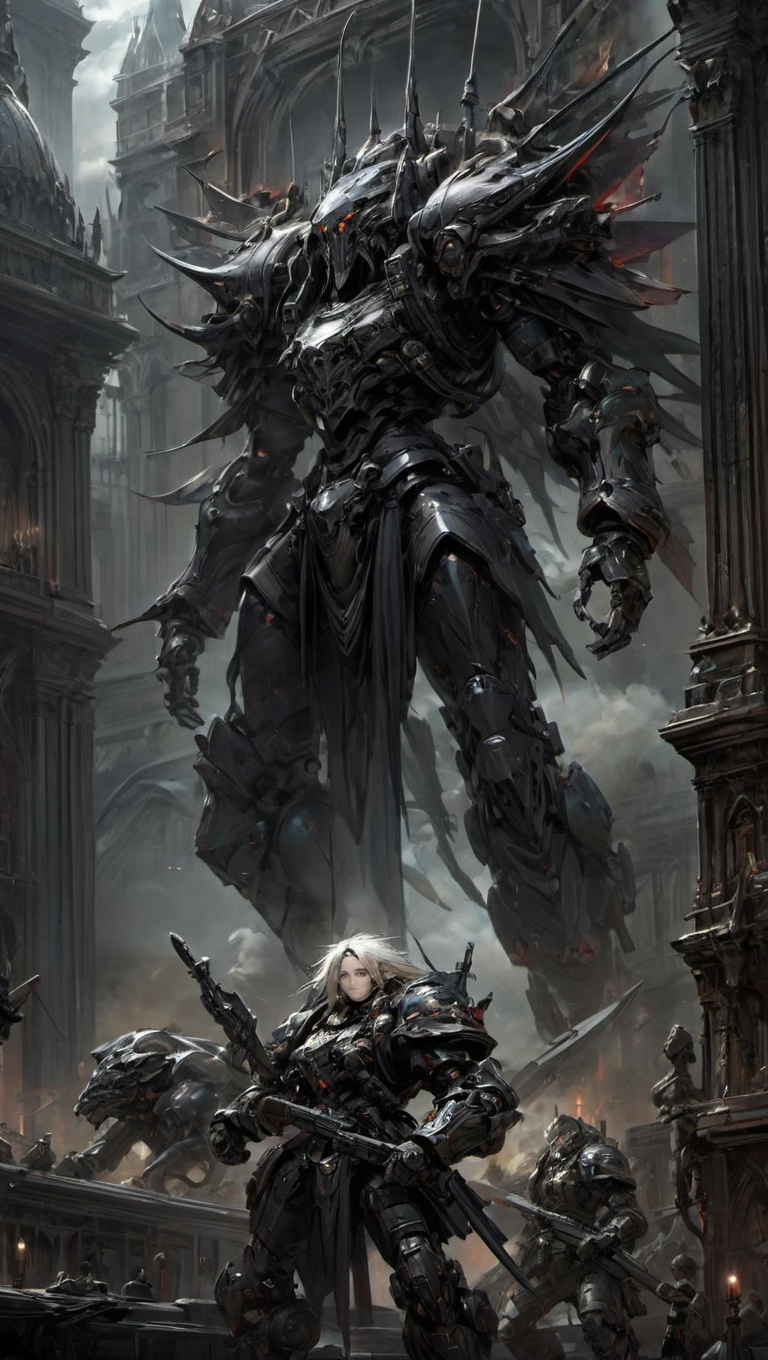 gothic style {prompt} . dark, mysterious, haunting, dramatic, ornate, detailed, (FRS:1.2), ( growling parts:1.2), full body, sci-fi battlefield, looking at viewer, hawken <lora:srdxl_v07ux:0.8>