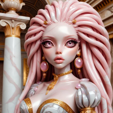 <lora:CrystalStoneD:0.8>full body shot of beautiful quarts statue girl with big detailed eyes and huge lips , glass stone quartz marble skin , a quartz statue girl with big detailed eyes and big lips and long big glass pink white dreadlocks , wearing marble versace fashion , in a ancient rome background , beautiful detailed face , slim body , highly detailed , rococo , digital painting , cg society contest winner, fantasy art , iridescent ,8k , realistic , detailed face , highly detailed ,hyper detailed