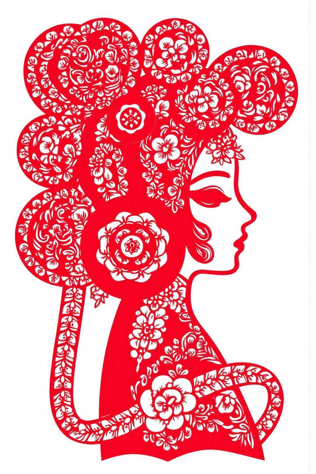 papercut art of profile of a Chinese woman, wearing a traditional Chinese bridal headwear. <lora:papercut1_cap_d6a3e12:1.0><lora:823250995049074308:0>