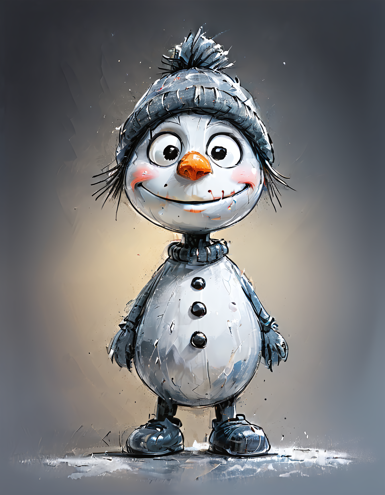 impactful color paint of cute drawing of a snowman, 
highly detailed, sharp, professional, clear, high contrast, crystal clear, 4k, uhd, masterpiece