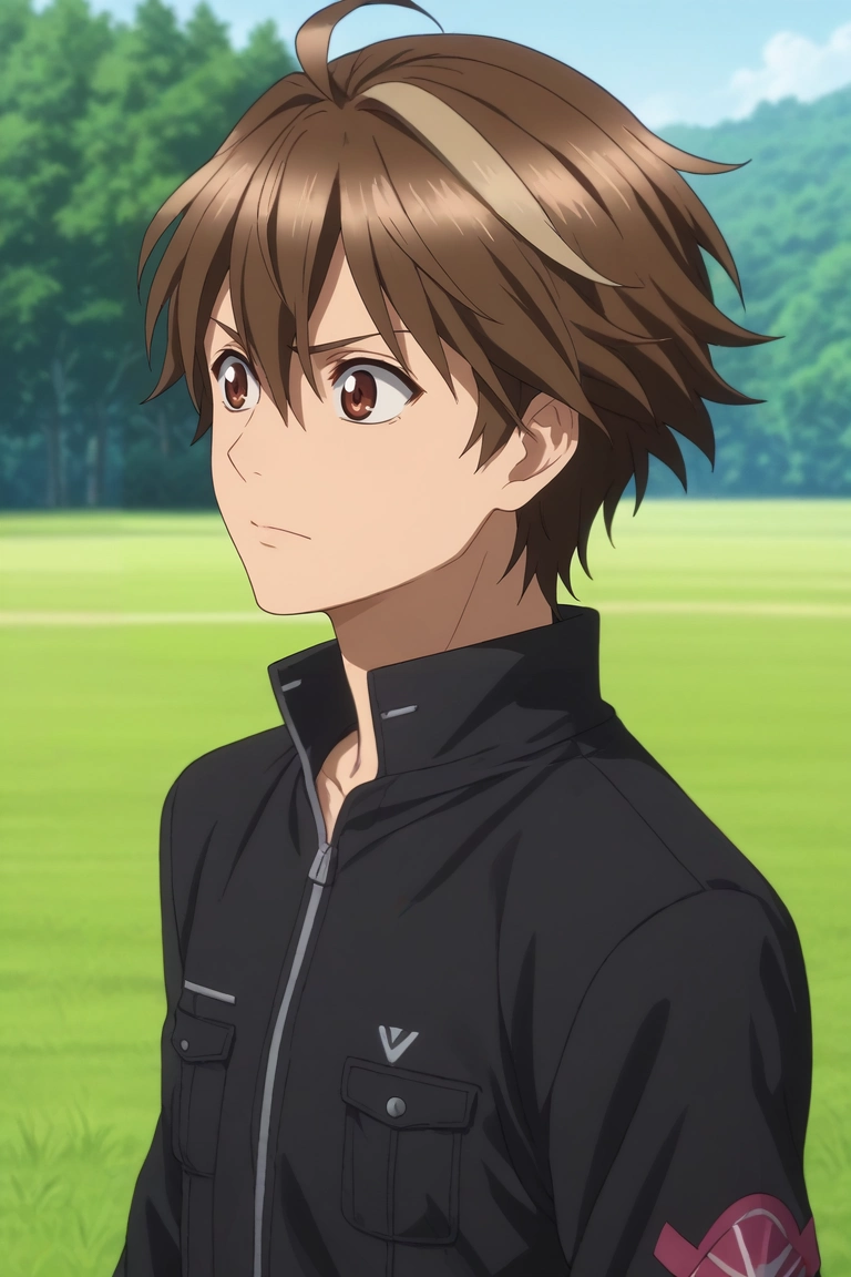 score_9, score_8_up, score_7_up, source_anime, rating_safe, , anime screencap, , official style, , depth of field, 1boy, solo, male focus, <lora:shuu_ouma_pony:0.94>, shuu_ouma, brown hair, brown eyes, short hair, ahoge, hair between eyes, from side, grass, dawn, waving, angry, thief costume, <lora:sdxl_lightning_8step_lora:1>