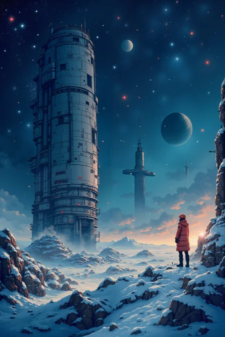 Beneath the frozen surface of a forgotten planet, an expedition team uncovers a massive, buried starship, its once-sleek design now encrusted in layers of ice. The team leader, her breath visible in the frigid air, stands at the edge of the excavation site, her eyes wide with awe as the shipâs ancient engines begin to hum with life. The distant stars reflect in the ice as the ground beneath them rumbles, the shipâs systems reactivating after centuries of silence. The crew scrambles to secure their equipment, but itâs clearâthe ship is waking up, and whateverâs inside isnât friendly. The scene captures the thrilling moment of first contact, blending the icy isolation of The Thing with the epic scope of Mass Effect.<lora:flux_manga_ske>