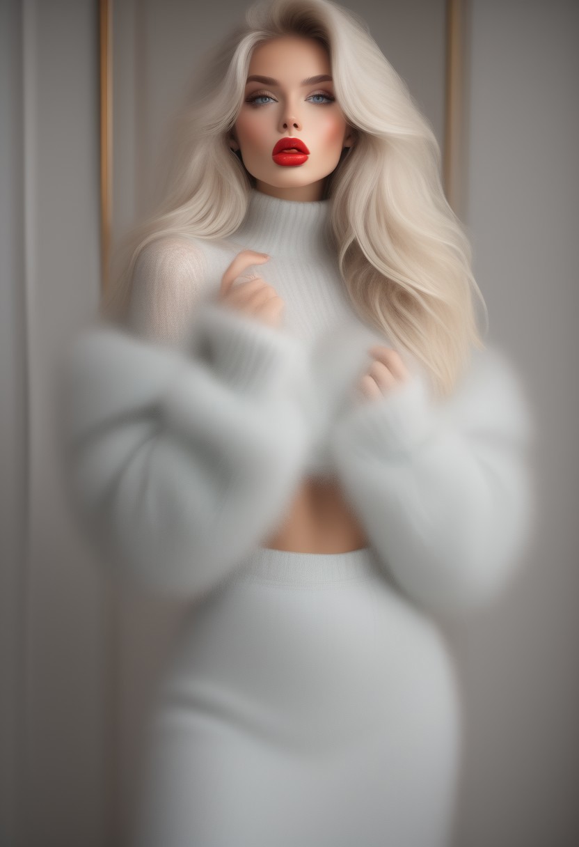 score_9, score_8_up, score_7_up, realistic, hyper-realistic, ultra-realistic, best quality, full body length photo.
Professional photo of Lady_Cool Flux.  detailed face, ultra-detailed eyes, white hair, striped, off shoulder Mohair_sweater. Model posing and  (((seducing the viewer))), looking at viewer. Woman with wavy voluminous hair, absurdly long hair, light blue eyes, beautiful realistic eyes, heavy makeup look, including extra (long lashes), (extended eyeliner), filled in brows, wearing a (fur trim, fluffy, fuzzy, shaggy, hairy, hirsute, cream Mohair_sweater):1.7, under-boob sweater ((absurdly long hair, selfie, white dress,  lips,  red lipstick on lips, parted lips, (((bimbo lips))), ((bow shaped lips))), Cupids bow, puckered lips, ultra-detailed lips,