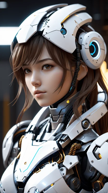 White armor robot, (highly details:1.5), unreal engine, 1girl, solo, looking at viewer, on the side, digital camera, highly detailed,8k, portrait, beautiful very lighting, volumetric focus, top realistic hyper artstation, on trending winning, award intricate, and detailed insanely 4k, lighting, volumetric style, art-pop-k 2 art, concept detailed-highly very style, anime bemused