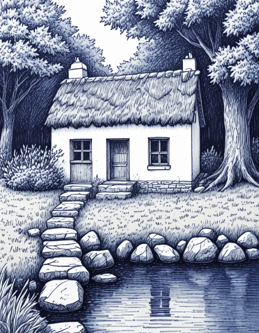 cottage by the water novuschroma42 style ballpoint pen drawing <lora:novuschroma42 style_2:1> <lora:sdxl_lightning_8step_lora:1>