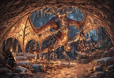 Dragon in Christmas cave, cave, festive cave, Christmas decorations, Christmas lights
(((Sparkling, Sparkly))) glowing dragon, christmas dragon, dragon wrapped in Christmas lights, glowing matrix, glowing Christmas lights, hyper realistic, photorealistic, HD, High detail, High detail eyes, high detail face, wings, glowing wings, light scales, glowing Christmas lights on wings, glowing light scales, tail, tail wrapped in Christmas lights, four legs, 
BREAK 
Snowy background