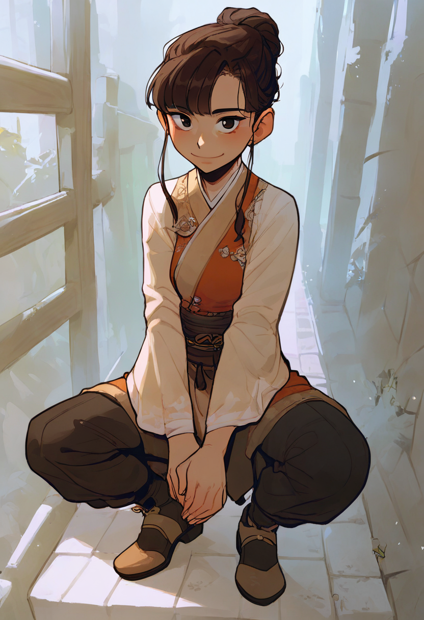 source_anime, score_9, score_8_up, score_7_up, 1girl, solo, Leaning with both hands on the thighs, pov, (Viridian sarashi), dark brown hair, full body, rating_safe, <lora:sdxl\pony diffusion\artist_styles\incase_old_pony:1.0>