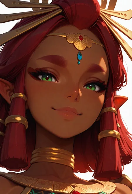 masterpiece, best quality, amazing quality, very aesthetic
Artist : Tsuaii, Artist : Incase, flat colors, portrait, face focus, close up, smile, looking at viewer,
zzRiju, green eyes, red hair, pointy ears, dark skin, hair tubes,
(neutral white background), dynamic lighting,