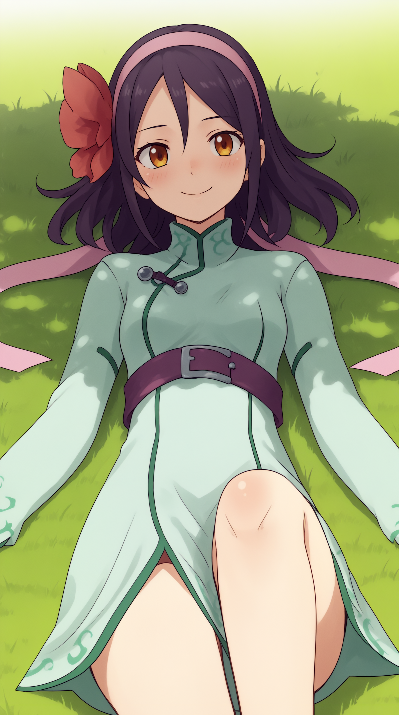 score_9, score_8_up, score_7_up,anime_source, source_anime, best background, detailed background, anime screencap, 4k, upscale,  Ryfia, Main Outfit, solo, smile, lying, on back, grass, field, blush, happy,  <lora:JN_Ryfia_Pony:0.8>