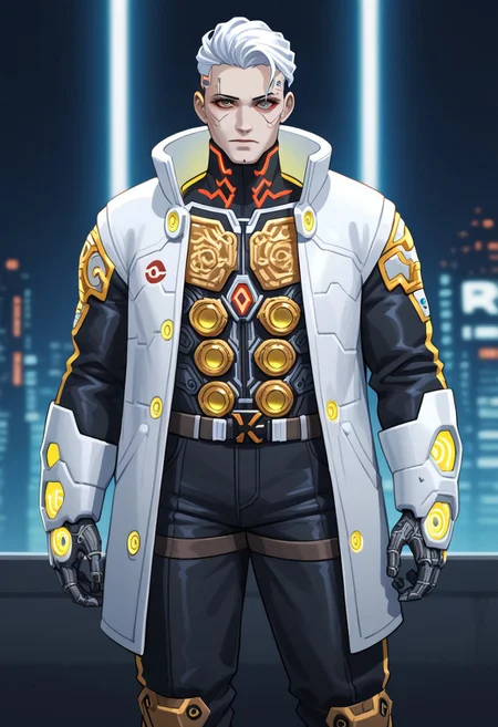 a golden and white porcelain, infinity, cyberpunk, (pmg style, DedMoroz)