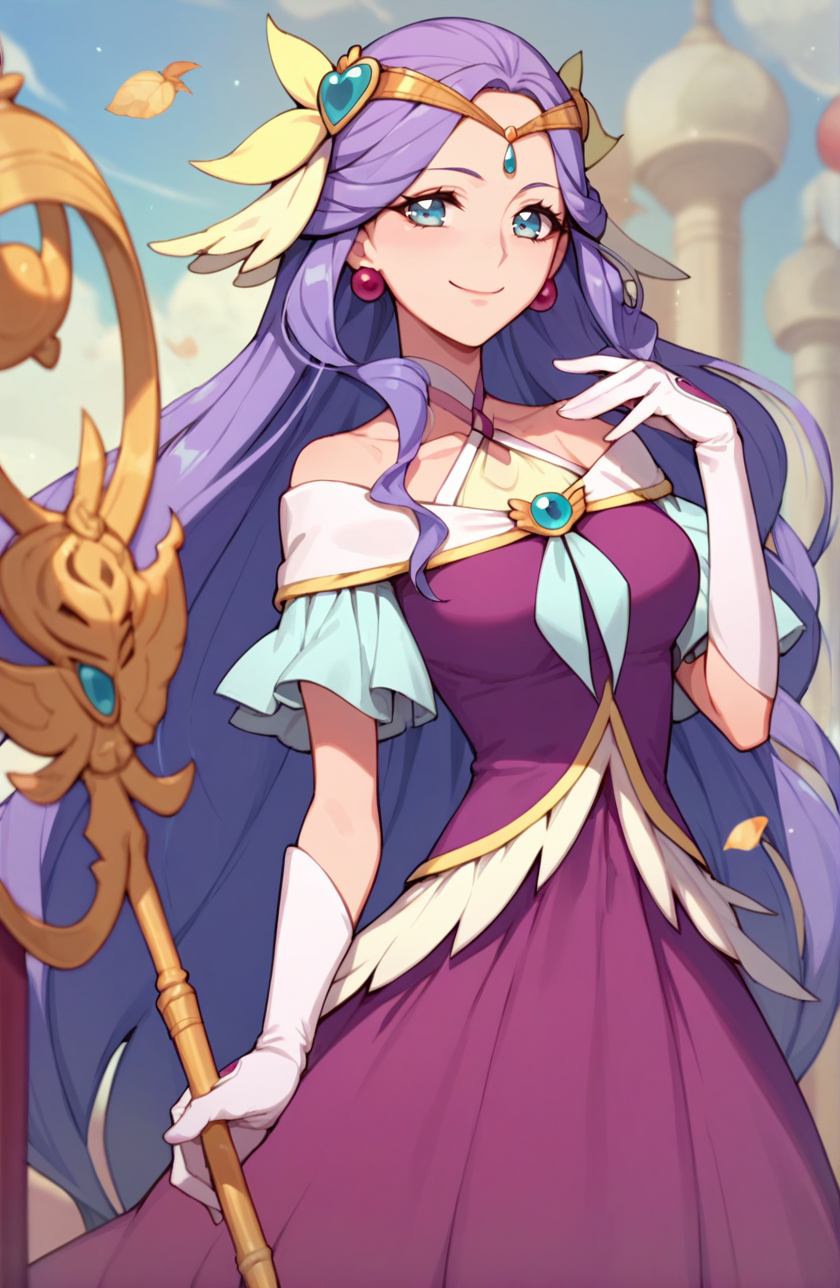 <lora:cure_earth_PONY_v1:0.9>, (cure_earth:1.0),solo, long hair, hair ornament, dress,(medium breasts:1.0), cute, (frogtie:1.1), (from_back:1.1), (evil smile:1.2),
best quality, masterpiece, (score_9), (score_8_up), (score_7_up), source_anime,
 (anime screencap:1.0), anime, anime coloring,
