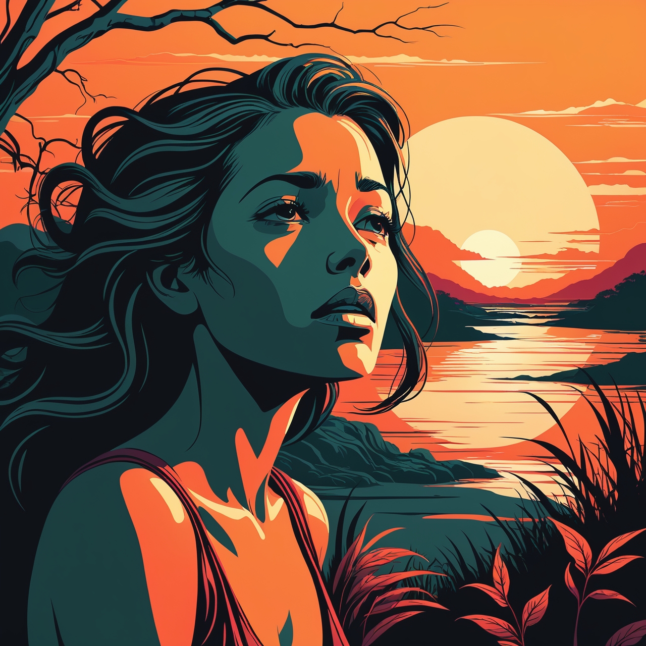 Vector Art, behance,"The Personification of Despair", Biophilic, at Sunset, Screen print, Zen, Accent lighting, F/14