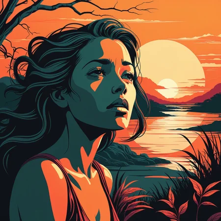 Vector Art, behance,"The Personification of Despair", Biophilic, at Sunset, Screen print, Zen, Accent lighting, F/14