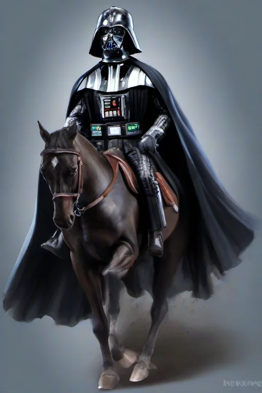 Masterpice,High Quality,
<lora:PE_DarthVader:0.8> PEDarthVader
riding a cute pony,