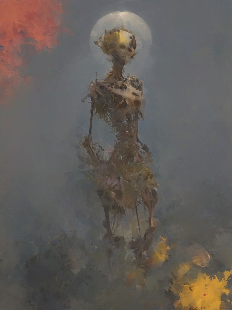 ptrn-no1 a bio-mechanical humanoid abnormality on its endless journey to a place that doesn't exist on a dark path without a way in a field of glowing dying flowers, detailed, colorful, lighting composition, <lora:- SDXL - ptrn-no1_style_V1.0:1>,  <lora:- SDXL - vntblk_vanta_shapes_V1.0:0.8>