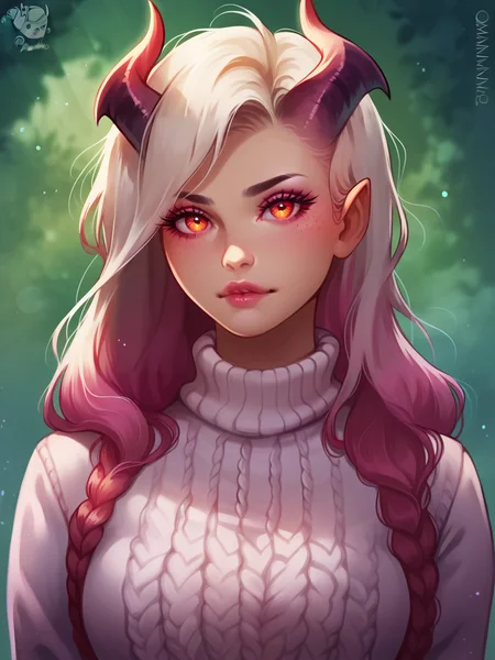 score_9, score_8_up, score_7_up, score_6_up, score_5_up, <lora:prywXLP:1> pryw, 1girl, long hair, portrait, demon, sweater
