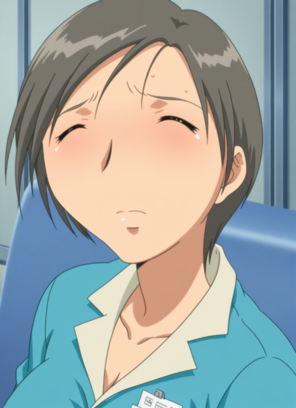 <lora:Supervisor_Illustrious_from_Jinkou_Shoujo_Henshin_Sex_Android:1>,anime coloring,anime screencap,supervisor,mature female,eyes closed,bust,
