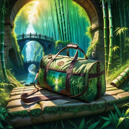 Jed-dtl, <lora:Jedtailer-000005:0.6>, [art by Rubén Maya| (Antonello da Messina:1.3) ], detailed art, Bamboo grove at dawn, (Duffel bag:1.2) , Freelance, inside of a Compelling Viaduct, 35mm, Embroidery, Pixabay, D&D, artstation, contemporary fine detail, quality, perfect background, aesthetic, located artistic, beautiful, magical atmosphere, highly complex