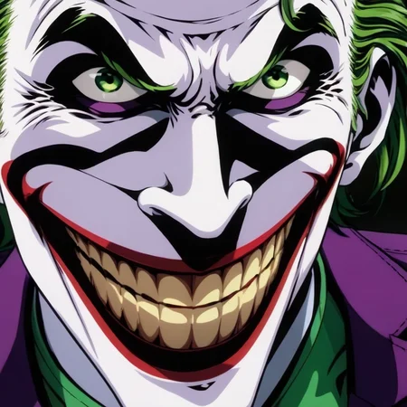 anime artwork of <lora:anime manga girl style:1.2>
a close up of a cartoon joker with a creepy smile anime manga girl style, anime style, key visual, vibrant, studio anime, highly detailed