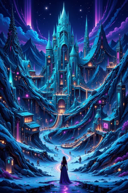 ice palace beautiful  landscape, bright luminous night, woman, very intricate, very detailed, sharp, bright, colorful, <lora:Hand v2:0.5> <lora:Anti-Blur:1><lora:Insane Detail Slider:0.25>  <lora:flux.1_lora_flyway_Epic-detail_v2:0.3> <lora:fluxenhancer:0.25> <lora:ck-Neon-Retrowave:0.4> ck-rw, in the style of ck-rw, <lora:Neurocore Anime Cyberpunk v2.0:0.8> <lora:neon-cyberpunk-alla-prima:0.4> mad-llprm