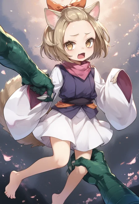 (score_9:0.9),score_8_up,score_7_up,rating_safe,anime style,(zPDXL),(zPDXL3),<lora:Ash Blossom & Joyous Spring ponyXL v1:0.71>,ash blossom & joyous spring,open mouth,fang,parody,looking at viewer,1girl,skin fang,barefoot,solo focus,sleeves past wrists,white kimono,green arm monster,arm grab,floating,