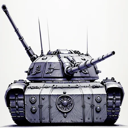 Score_9, score_8_up, score_7_up, score_6_up, BREAK  <lora:Moonlit_MinimalismPony:1> ArsMJStyle, Moonlit  Minimalism, The image shows a drawing of a tank on a white background. The tank is detailed with intricate lines and curves giving it a realistic look., ground vehicle, no humans, military vehicle, motor vehicle, tank, military, weapon, monochrome, white background, gun