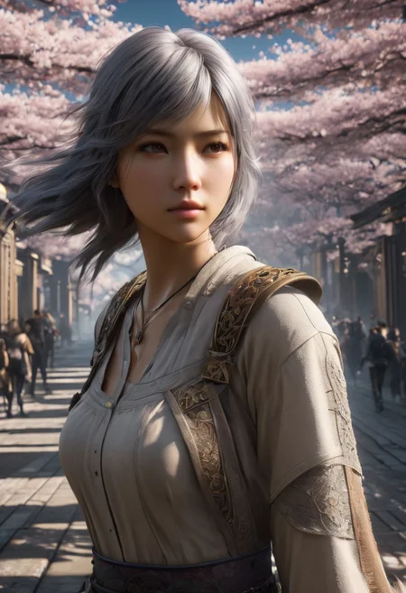 Graphics Unreal Engine 5, 3D Modeling, UV Mapping, Texture, Rendering, Graphics quality ray tracing, Particle System, 3D Manufacturing Formats, Cartesian Coordinate, Acrylonitrile Butadiene Styrene, ghostblade WLOP art style, Final Fantasy XVI collaboration 5 Centimeters per Second , fullbody a Character woman,scene 5 Centimeters per Second, platinum, ultra hdr, ghostly beauty, windy, raw photo, lighting, intricately detailed, digital art, ride the beast, high detail, 4k resolution, a dramatic view , dynamic motion blurlens flares, more dramatic lighting, deeper and more contrasted shadows, a colder color grading, more Cherry blossom petals