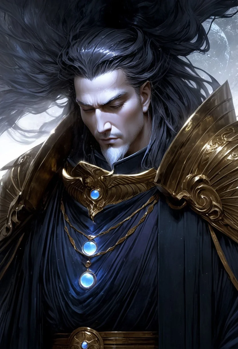 Create an image of a god, standing amidst a dreamscape, his presence both ethereal and serene. His form is cloaked in flowing robes made of shifting, mist-like fabric, as if woven from the very essence of slumber. His face is youthful and calm, with eyes closed as if in a perpetual state of peaceful rest, yet his expression radiates quiet power and tranquility. Around him, a surreal dreamworld unfolds—floating islands, soft clouds, and twisted, otherworldly visions fill the air. Morpheus’s outstretched hand gently releases tendrils of glowing, opalescent mist that curl and transform into dream-like visions—fragments of memories, desires, and fears. His wings, delicate and translucent, shimmer like a reflection of moonlight on water. The atmosphere is peaceful, yet slightly surreal, as if the boundaries between reality and dream are blurred. The scene captures Morpheus’s divine ability to shape dreams and bring rest, embodying the quiet, mysterious force of sleep.
black long flowing hair, pearl white skin
, moody light, by H.R Giger, 4k resolution digital art trending on Artstation and unreal engine 5, hyperrealism, full body shot, glowing eyes, cinematic, epic, masterpiece, surreal, fantasycore, hyperdetailed, ultra realistic, octane render, volumetric lighting, depth of field, bokeh, 8 <lora:Details:0.85>
