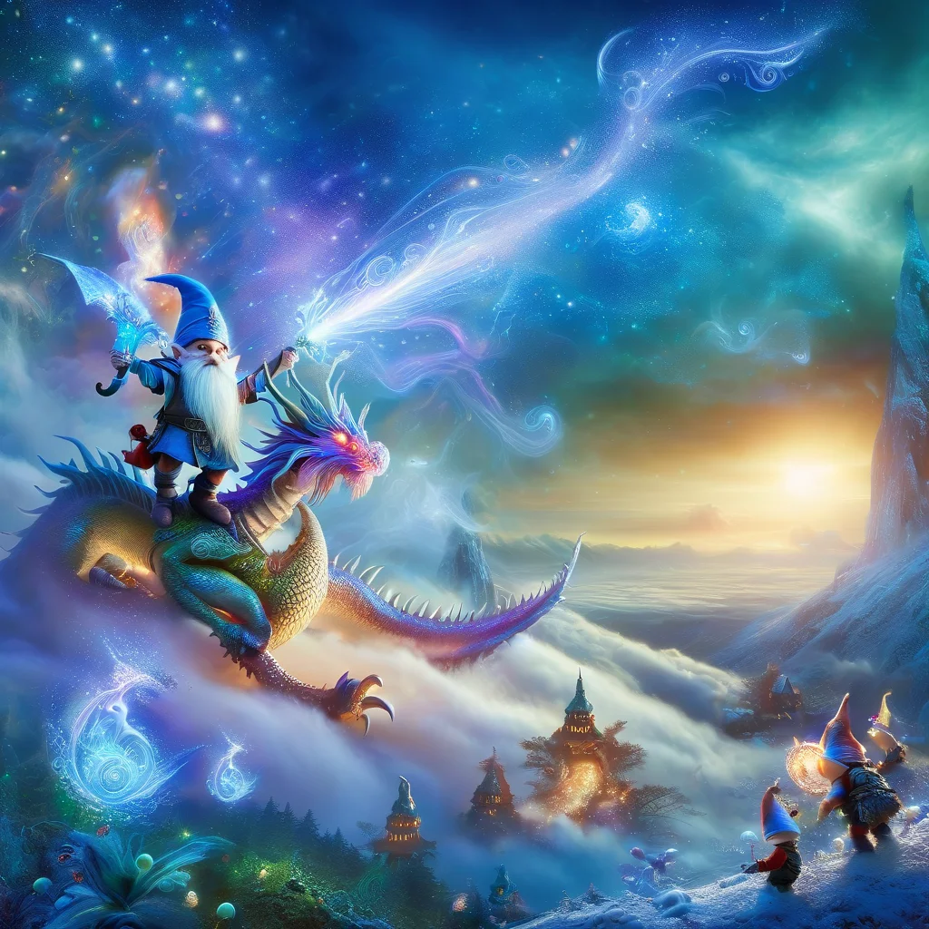 Fujifilm quality photograph (best quality)++, (masterpiece)++, (detailed)+, elf on the shelf fighting a Dragon, (fantasy illustration)1.3, enchanting Dragon battle elf on the shelf, mystical battle, (many gnomes battling)1.4 (whimsical charm).4 Otherworldly charm, mystical sky, (Luis Royo)1.2, (Yoshitaka Amano)1.1, moonlit night, soft colors, (detailed cloudscape)1.3, (high-resolution)1.2 (gnomes battling everywhere)1.2 , <lora:DonM3t3rn1tyXL-v1.1:0.8> DonM3t3rn1tyXL <lora:DonMD1g174l4sc3nc10nXL:0.8> DonMD1g174l4sc3nc10nXL <lora:Dragons:0.8> dragon <lora:EnvyMagicalXL01:0.8> magical <lora:FantasyLandscape:0.8> FanLan