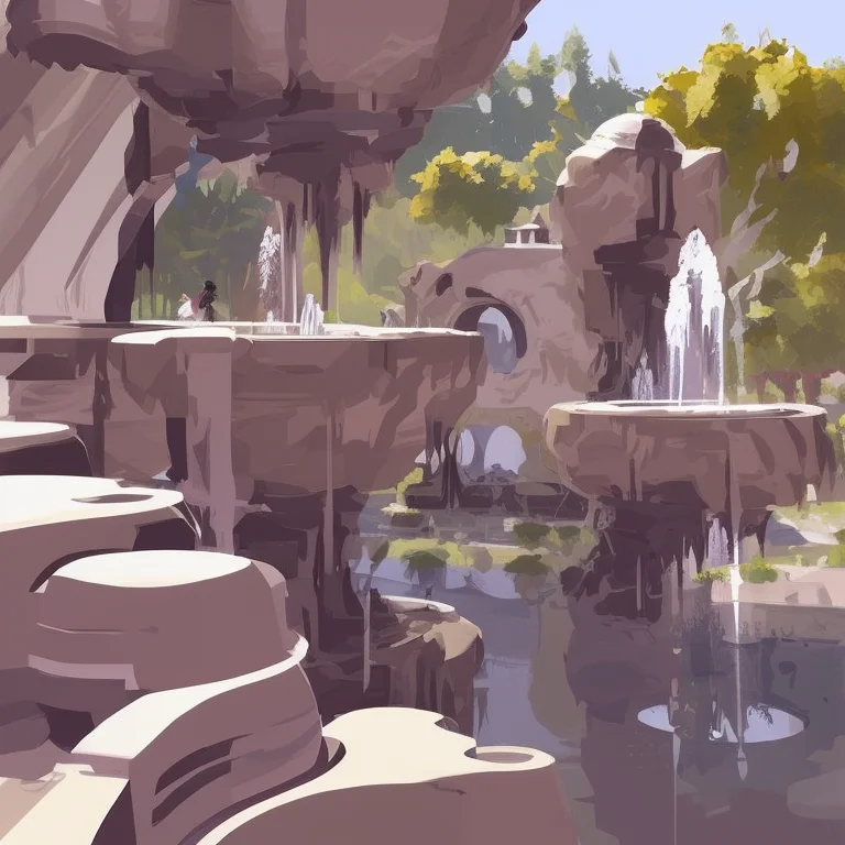 marble statues and cascading water fountains surrounded by the garden of eden, PaintStyle3
