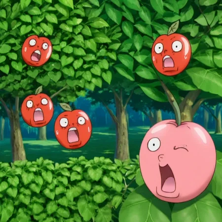 <lora:sapple_SDXL-000004:0.9>
sapple,outdoors, tree,screaming, apple face,
blank eyes, wide-eyed, clenched teeth, blush, day, pokemon (creature), sweat, food focus, colored skin,
best quality, high quality, highres, masterpiece,