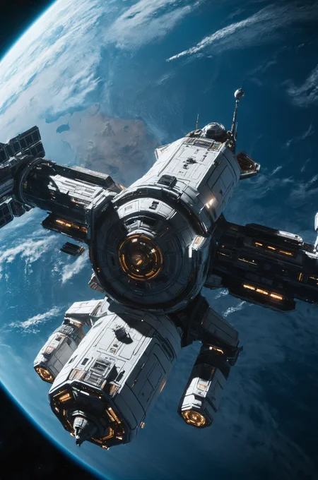 A futuristic space station,above Planet earth,space dock,space habour,spaceships,Star CItizen style,cinematic scenes,cinematic shots,cinematic lighting,volumetric lighting,ultra-detailed,highly detailed,hyper-detailed,realistic,ultra-realistic,hyperrealistic,HD,IMAX,8K resolutions,ultra resolutions,sharp focus,magnificent,best quality,masterpiece.,