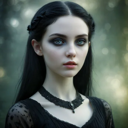 Masterpiece. Fantasy style.
A cute goth 22yo woman. She has black hair and pale skin with skin blemishes. Freckles.
<lora:EtherealSaraph01a_CE_XL_300-OT:0.5> ethrlsrphCE_style
