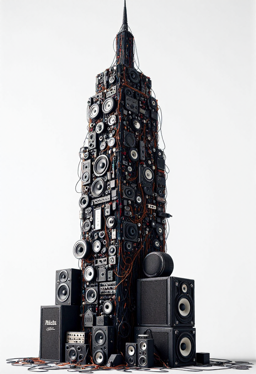 <lora:Audio_Artisan_FLUX:0.9>
Realistic photo of a skyscraper made entirely of various electronic components and audio equipment.
